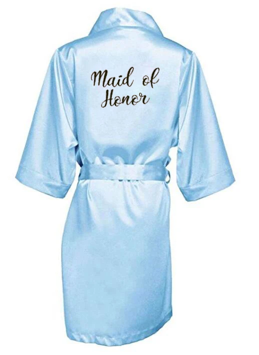 blue pink robe bride bridesmaid robe with white black letters mother sister of the bride wedding gift bathrobe kimono satin robe