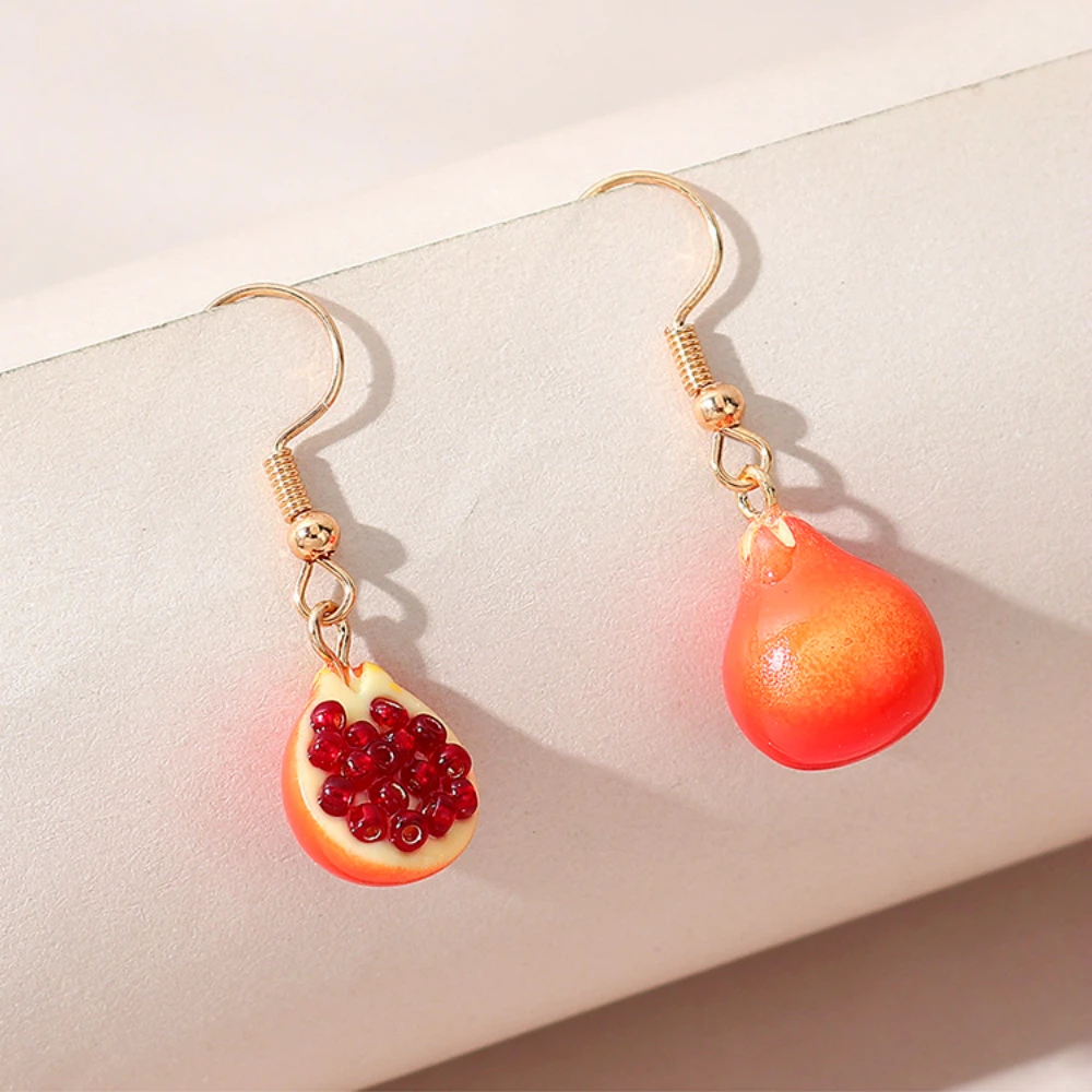 INS Acrylic Earrings Korean Earring Asymmetrical Earrings Clear Acrylic Red Pomegranate Earrings