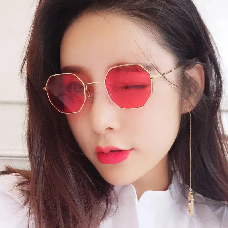 Fashion New Polygon Creative transparent Ocean Lens Sunglasses Octagonal Trendsetter Sunglasses Metal Frame Glasses