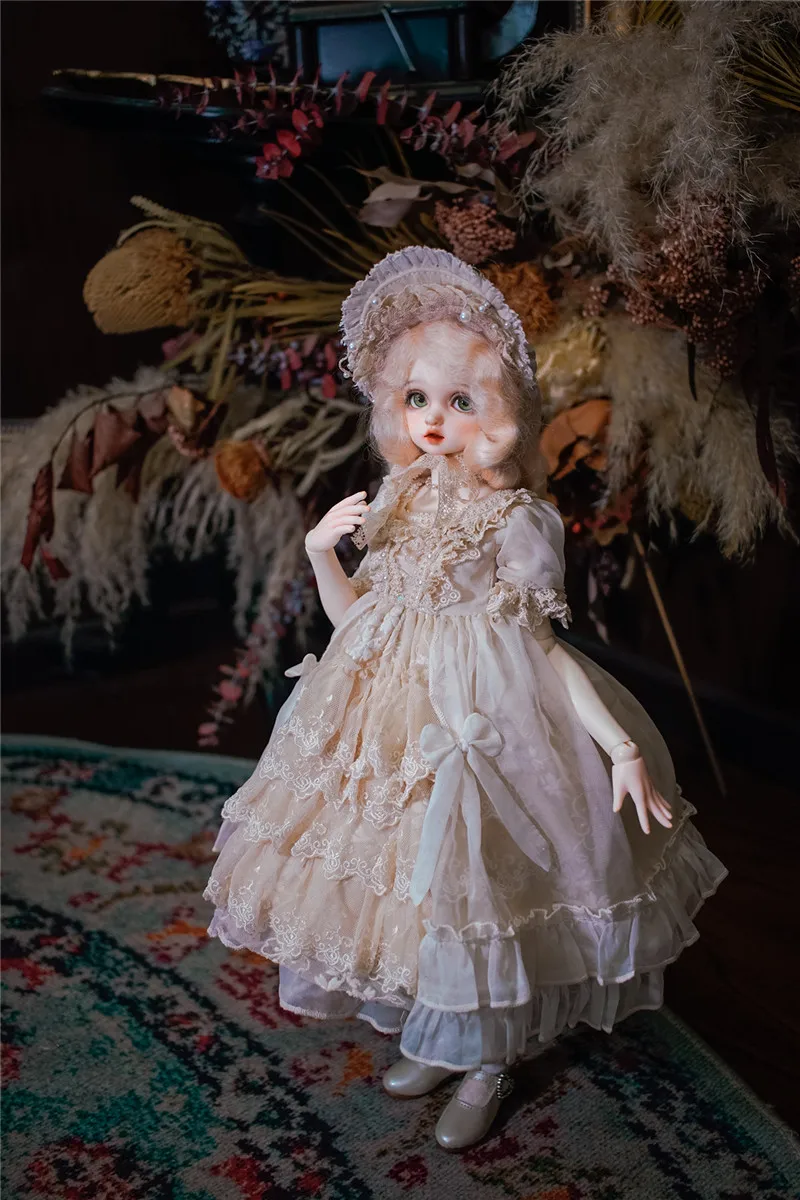 BJD doll clothes is suitable for 1/3 1/4 1/6 size lace tea dyed retro doll dress palace doll dress doll accessories