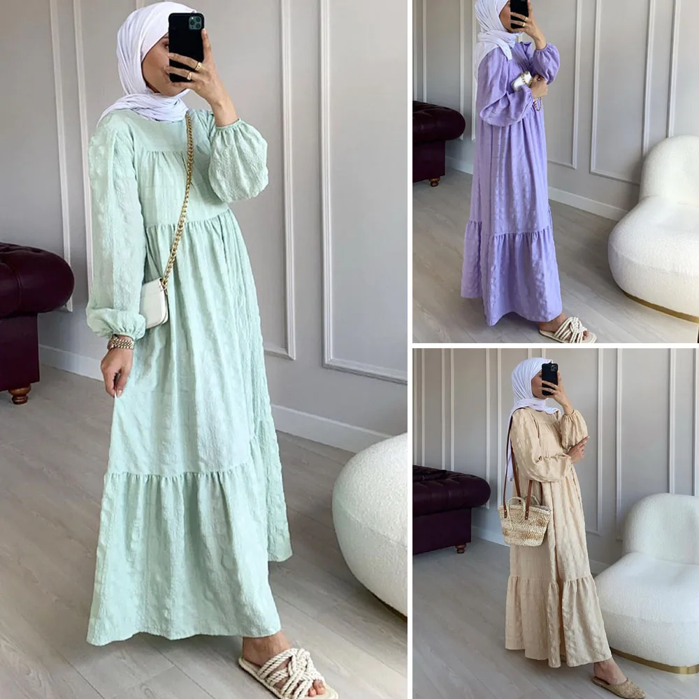 

2021 Spring Autumn Casual Loose Muslim Long Dress Fashion Women Islamic Turkish Middle East Maxi Robe Ramadan Eid Arabic Abaya