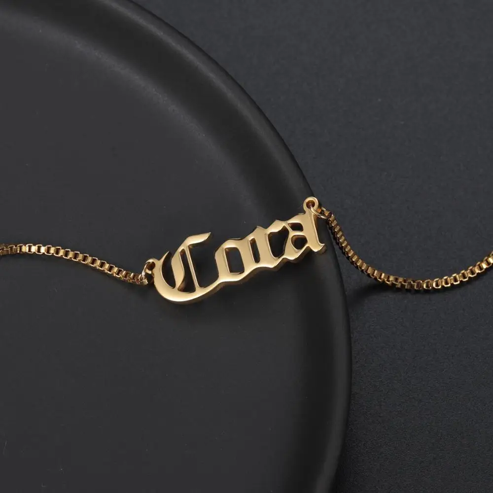 MYDIY Stainless Steel Box Chain Fashion Old English Name Necklaces Handmade Custom Number Birth Year Charm Jewelry Wedding Gifts