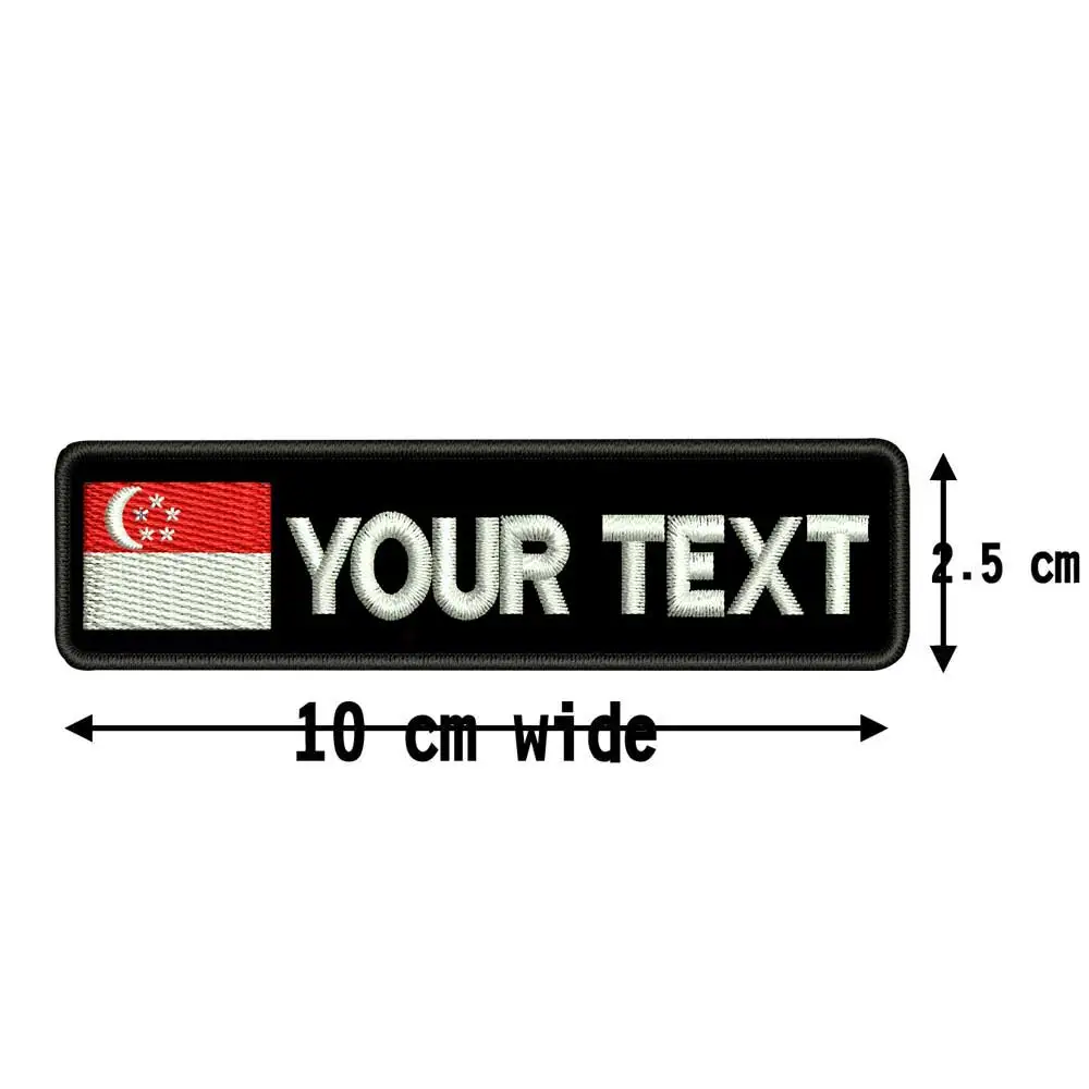 custom name tags patch with Singapore flag Embroidered with iron on backing hook backing