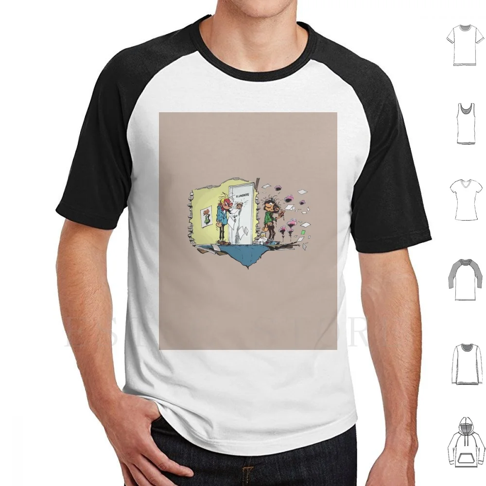 Gaston Lagaffe Explosion-Brown T Shirt Print Cotton Gaston Guus Lagaffe Flater Guust Veronica Magazine Gids Guide Tv Cartoon