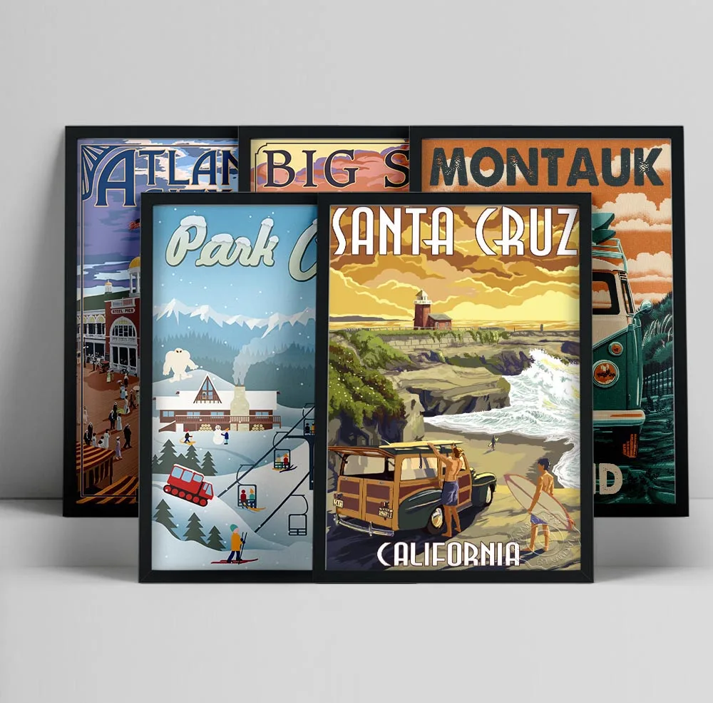 

Atlantic City Austin Montana California Montauk New Mexico Utah Vintage Travel Cities Landscape Canvas Posters Wall Art Picture