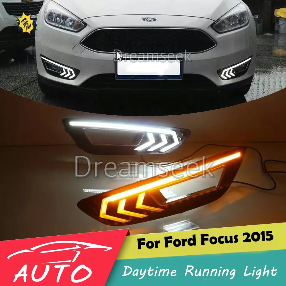 

DRL для Ford Focus 2015 2016 светодиодный Автомобильная дневная подсветка, водонепроницаемая противотуманная лампа дневного света с указателем поворота