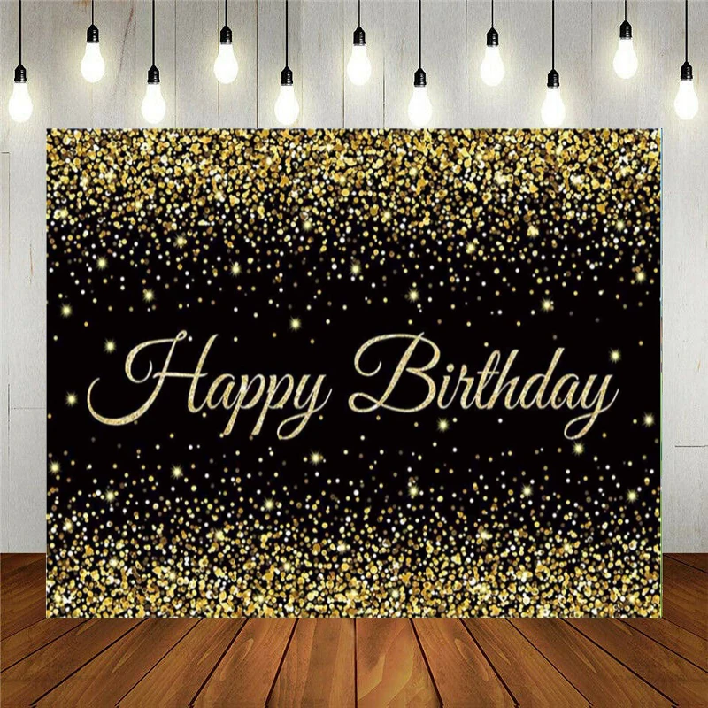 

Фон для вечеринки в честь Дня Рождения, черный и золотой блестящий фон для фотосъемки, баннер для дня рождения для детей и взрослых, украшения для торта и стола