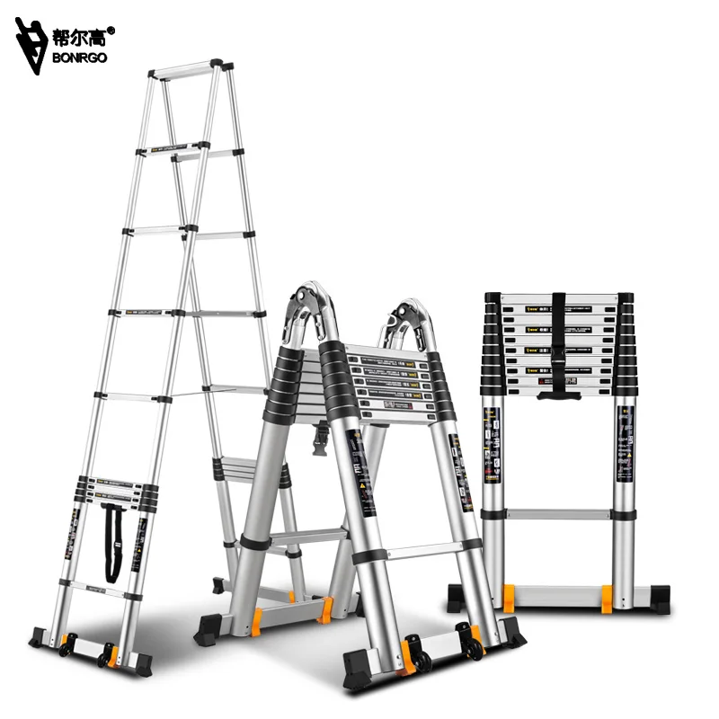 

Aluminum telescopic ladder unilateral thickening straight ladder folding word ladder portable lifting project