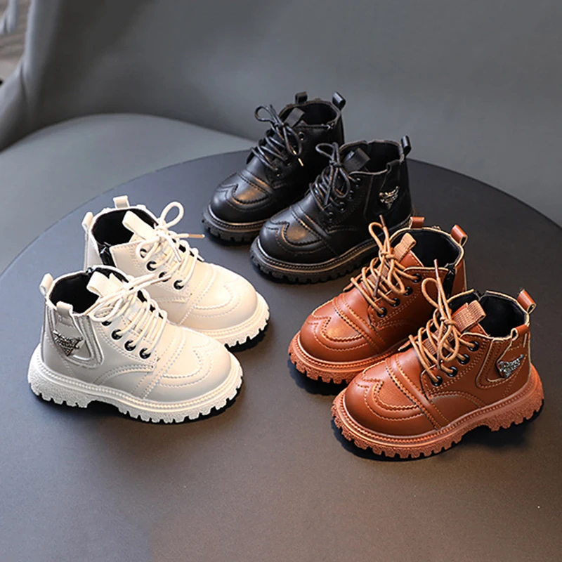 

Martin Boots Boys Side Zipper Short Boots Girls British Style Single Boots Windproof And Warm 3 Colors