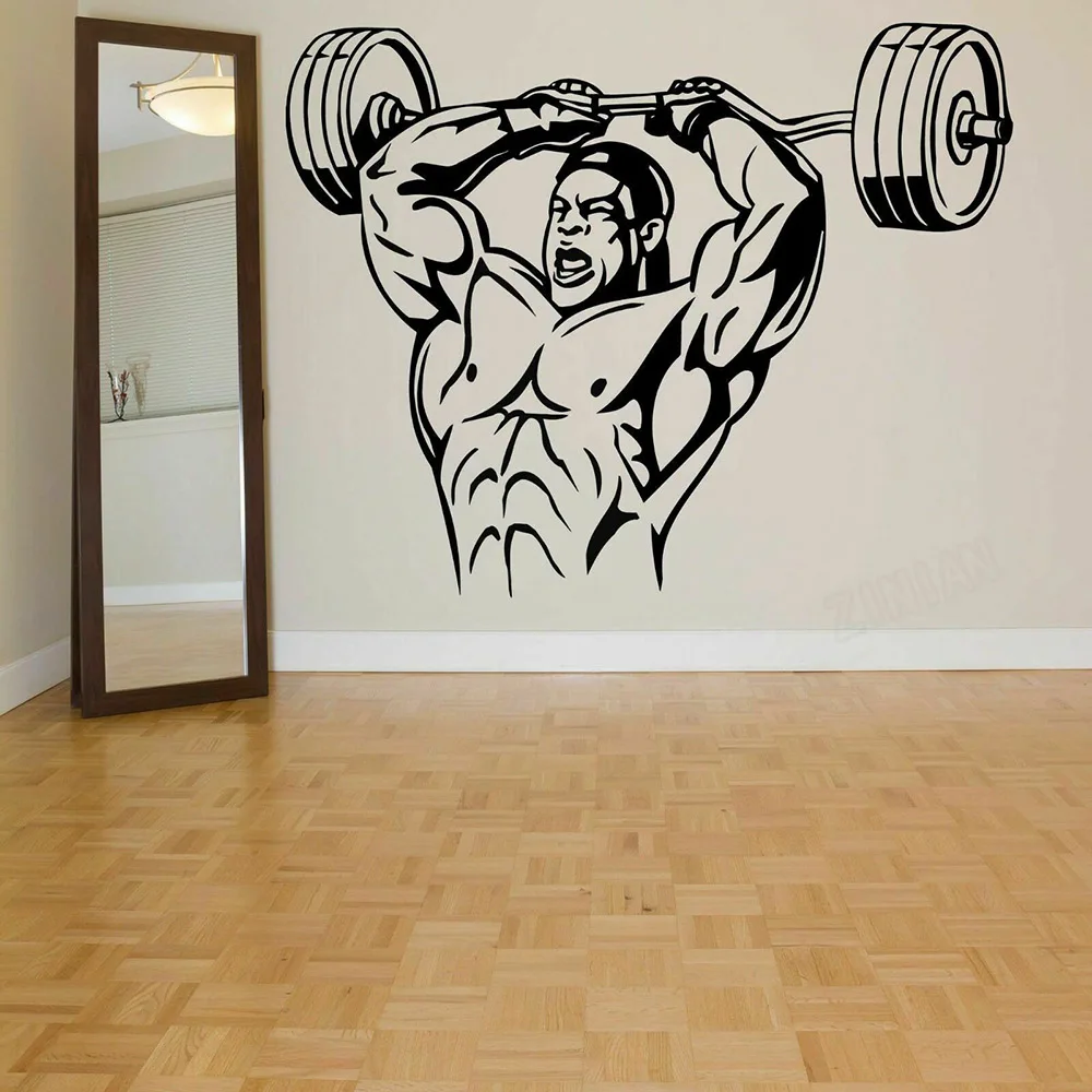 Powerlifting Wall Decal For Living Room Muscle Man Vinyl Wall Sticker For Bedroom Removable Bodybuilding Gym Wall Murals Y158