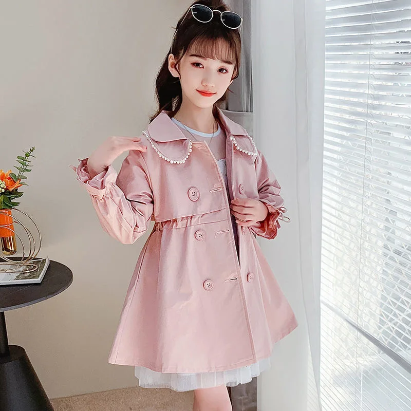 2024 Spring Autumn New Arrival Fashion Korean Style Girls Trench Coat Children\'s Outerwear Long Windbreak Jacket For Girls 4-12Y