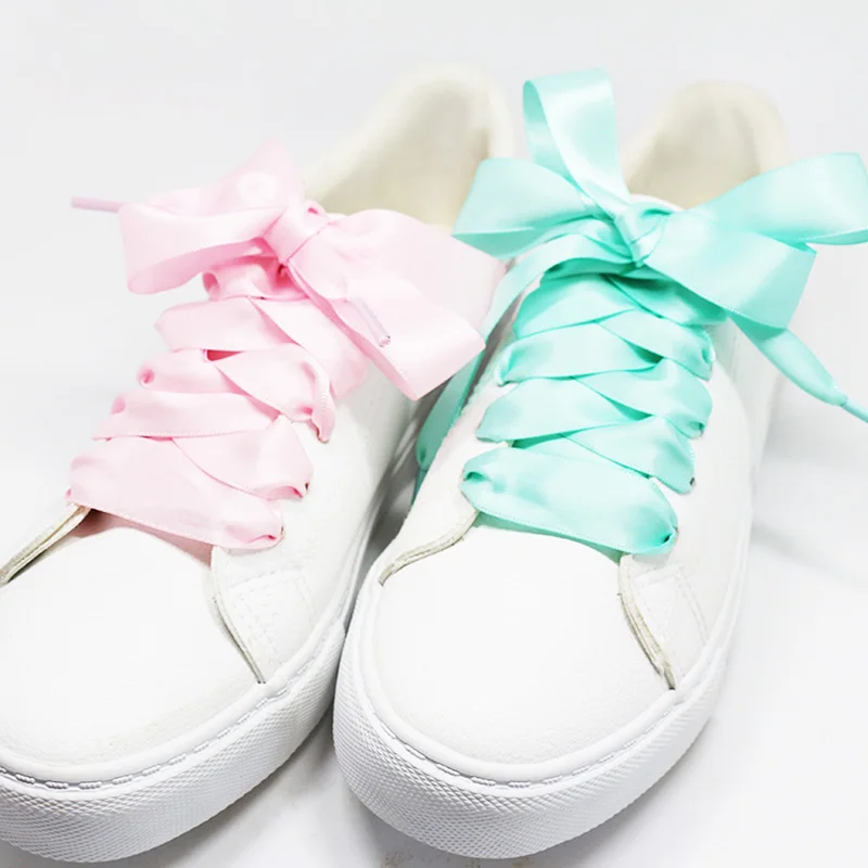 1Pair 2CM Width Silk Satin Shoelaces Ribbon Shoe Laces Boots Women Sneakers ShoeLace 28 Colors Length 100CM