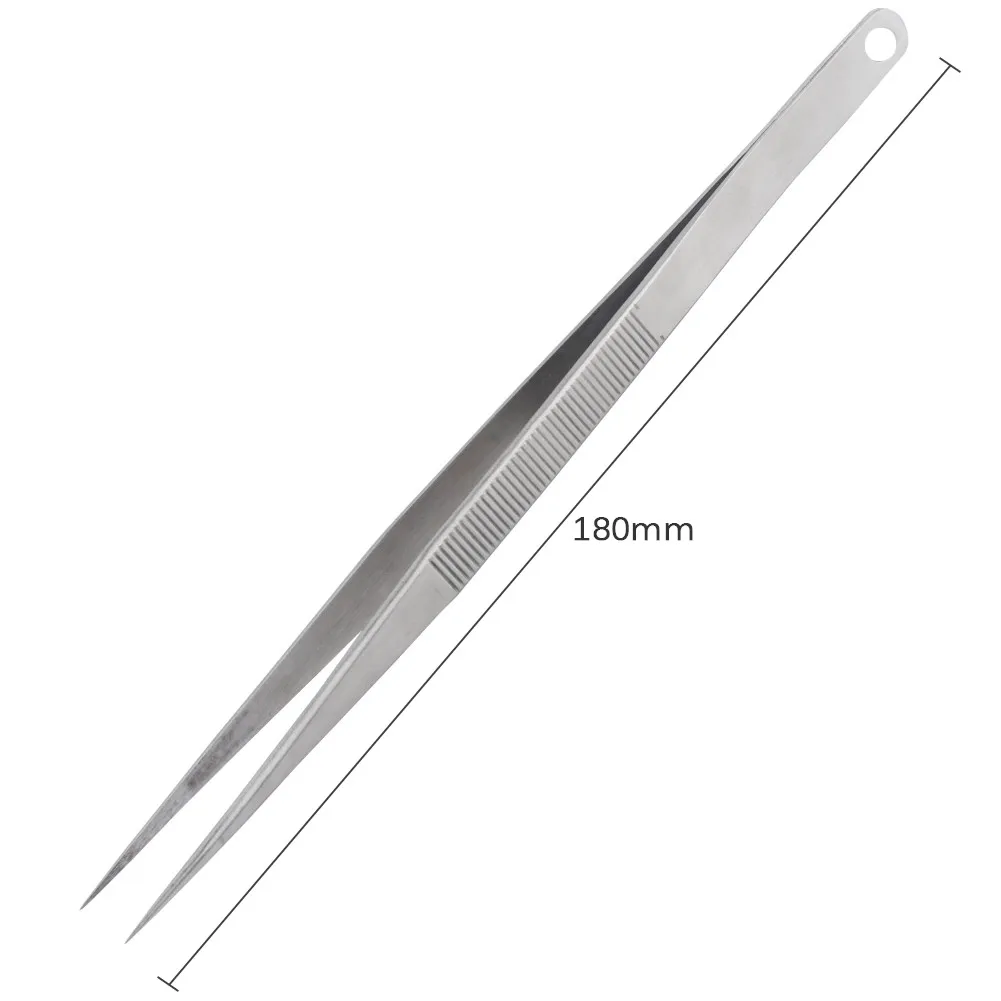 7 Inch Long Stainless Steel Tweezers with Fine Point Tip Professional Precision Tweezers for Mobile Phone Repair Soldering Tools