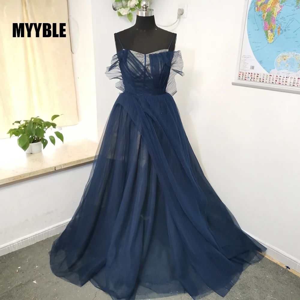 MYYBLE Verngo Navy Blue Sexy Asymmetrical 2021 Scalloped Formal Evening dresses Long Elegant Prom Gowns Party Vestido De Festa