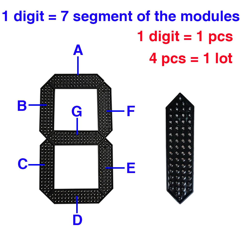 4Pcs/Lot 20" Inch 7 Seven Segment Digital Numbers LED Module Outdoor Waterproof Red Yellow Green White Color