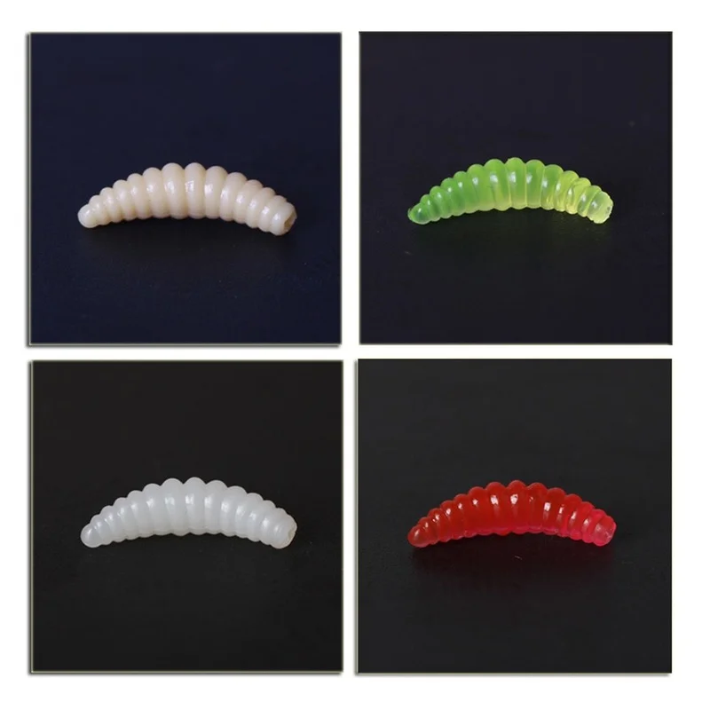 Promotion 20PCS 50PCS 2cm 0.3g Maggot Grub Soft Fishing Lure Hooks Smell Worms Glow Shrimps Fish Lures