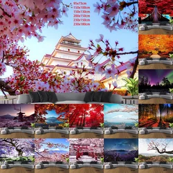 Japan Beautiful Landscape Mountain Fuji Red Pagoda Cherry Blossom Sakura Tapestry Wall Hanging Wall Art Decoration Tapestry