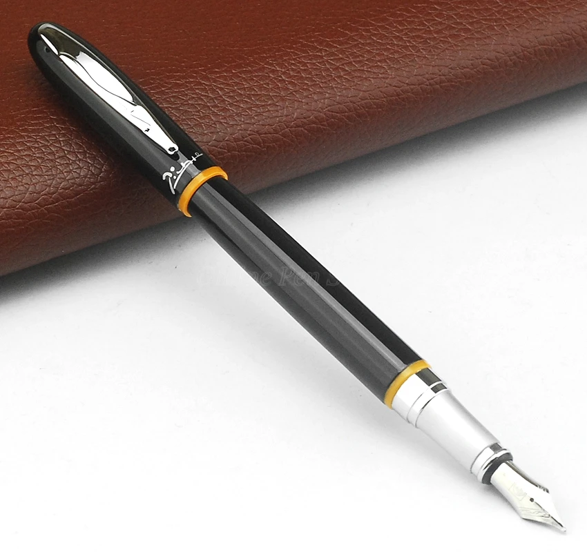 Picasso Pimio 907 Black Medium 0.5mm Nib Fountain Pen Yellow Ring Professional Office School Stationery Tool Writing Pen Gift