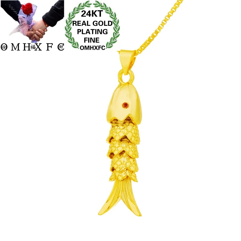 

OMHXFC Jewelry Wholesale PN345 European Fashion Fine Woman Girl Party Birthday Wedding Gift Moving Carp 24KT Gold Pendant Charm