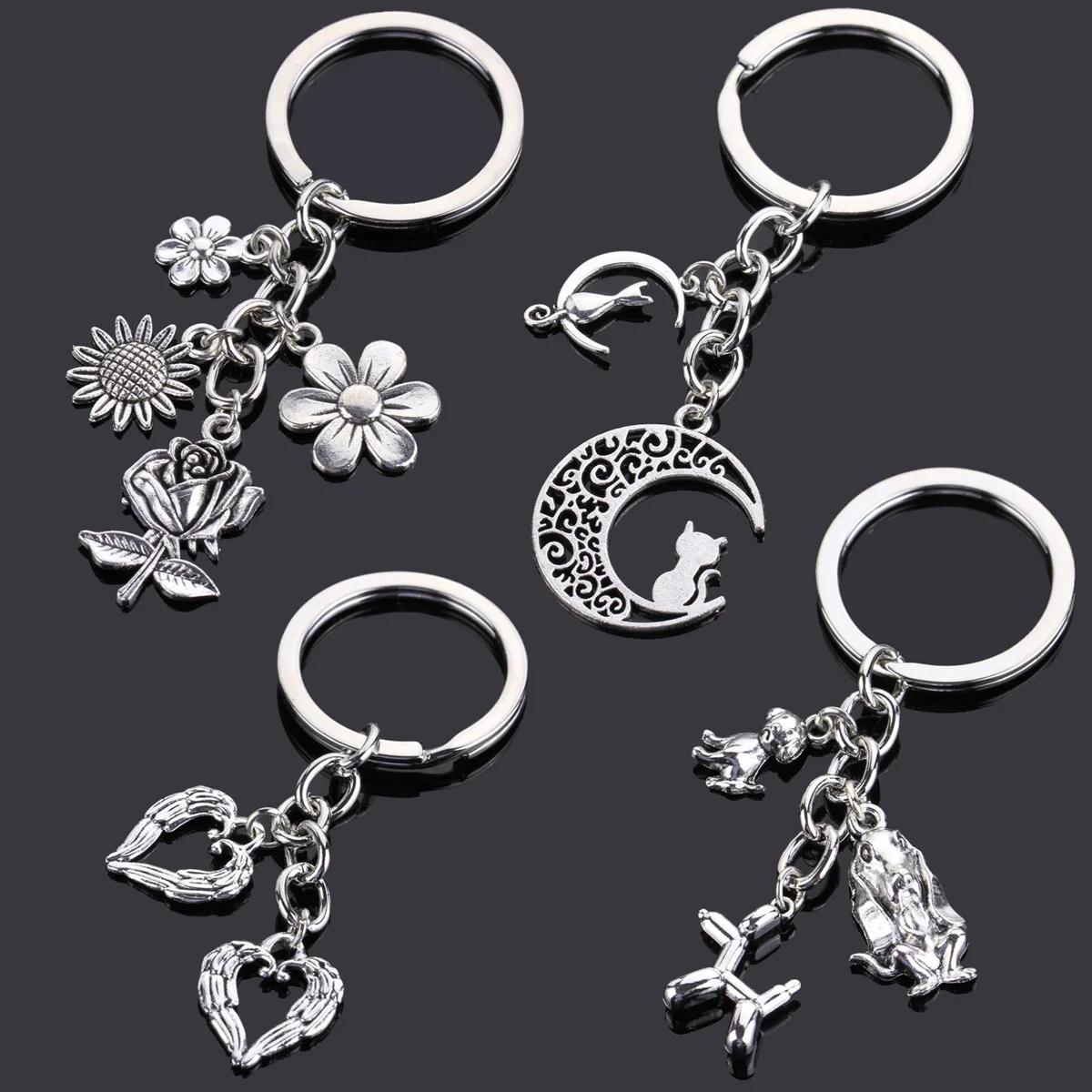 Love Heart Keychains For Woman Man Dog Cat Car Key Chain Wing Evil Eye Gun Fashion Jewelry Pendant Friend Original Wedding Gifts