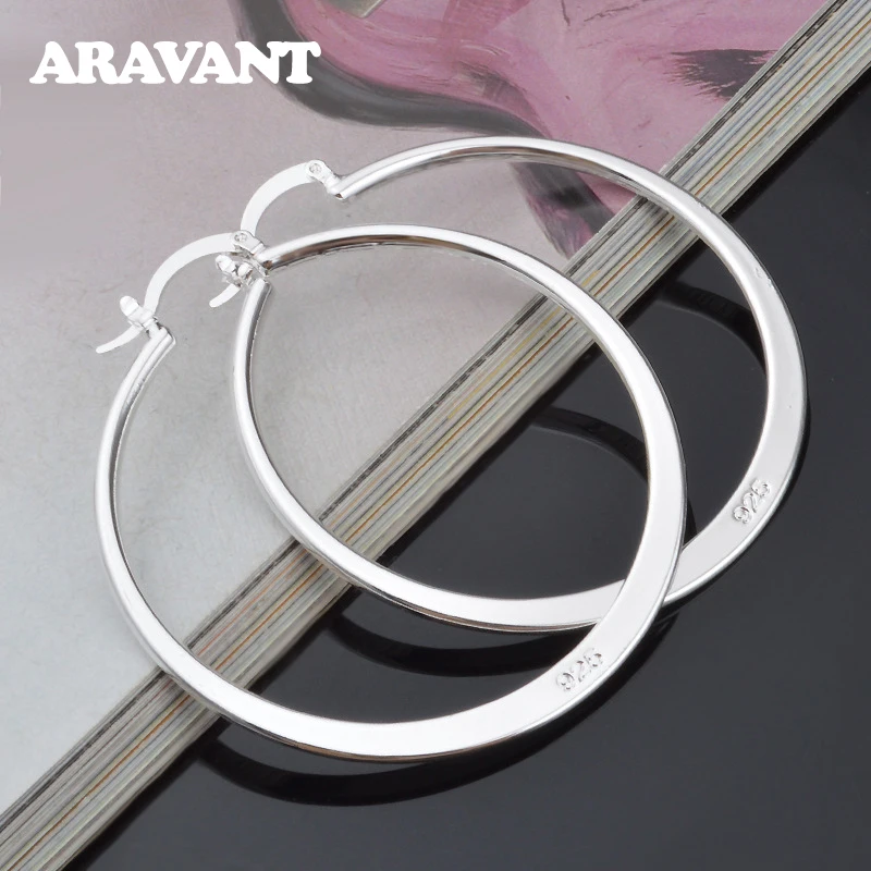 Aravant 925 Silver 55MM Flat Hoop Earring For Women Fashion Jewelry Gift