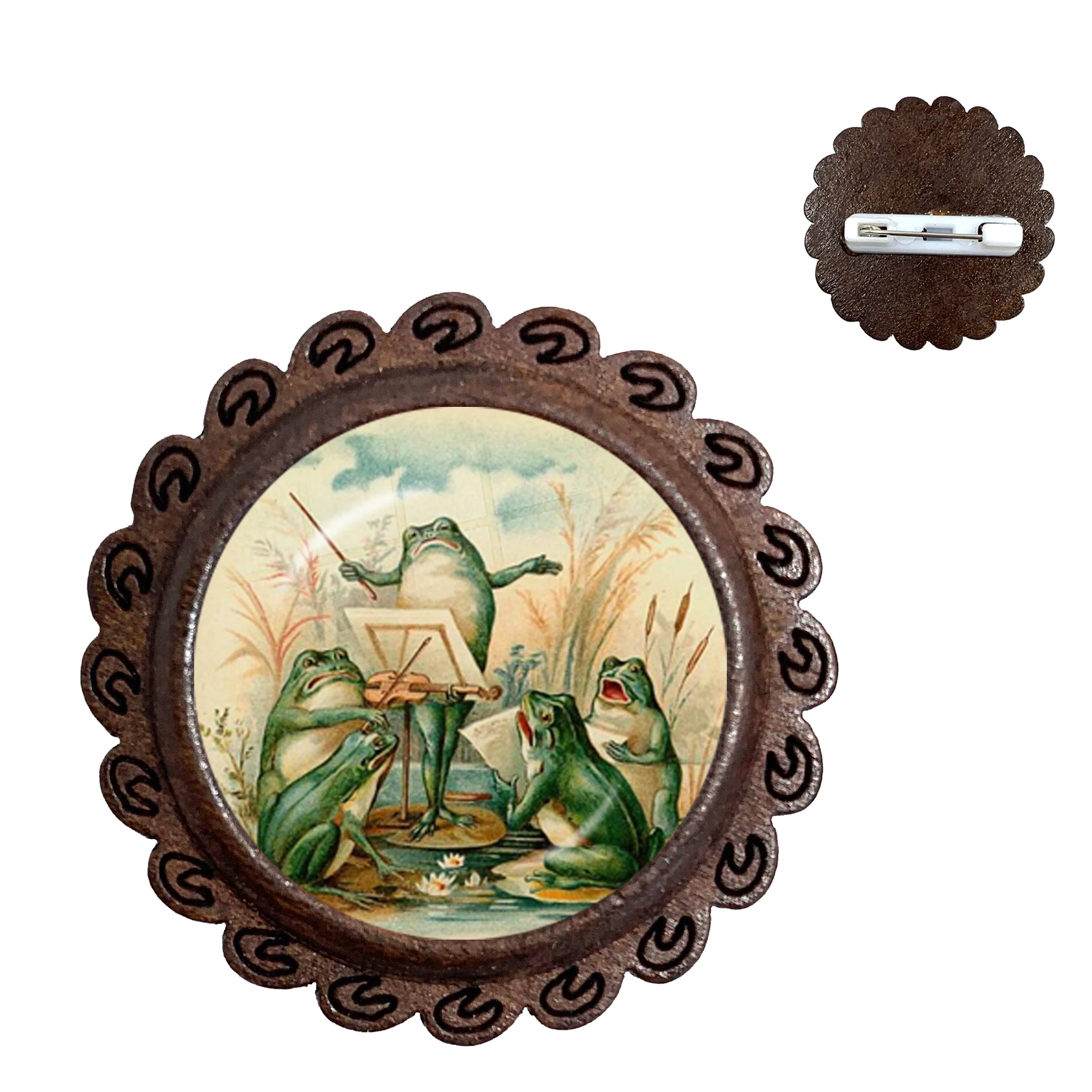 Rzemieślnicze Colares Vintage Fairy Frog 1 sztuk/partia biżuteria drewno broszki klasyczne szkło Cabochon Collar przypinka Feminino — zdjęcie 5