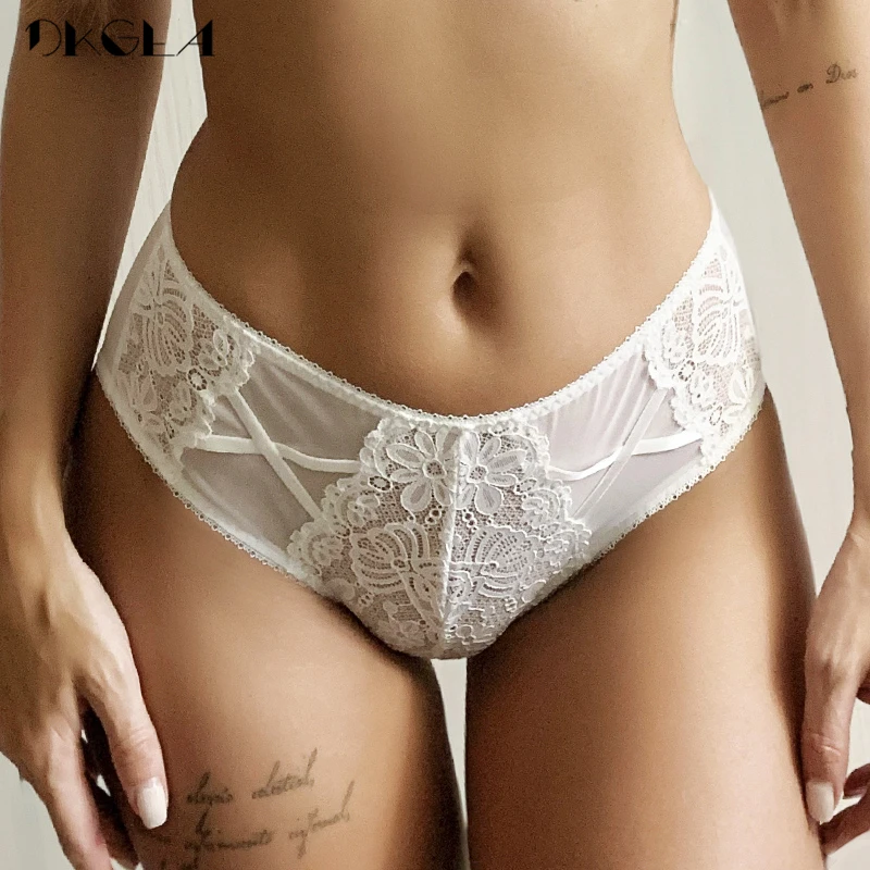 3 Pcs Mid-Rise Panties Sexy White Green Black Women Underwear Lace Embroidery Briefs Soft Hollow Out Transparent Panty XL L M S