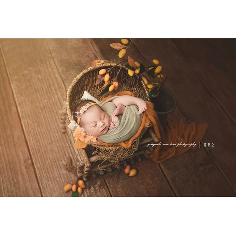 Newborn Photography Props Vintage Woven Basket Baby Container Mat Photo Studio Shooting Posing Frame Infant Furniture Background