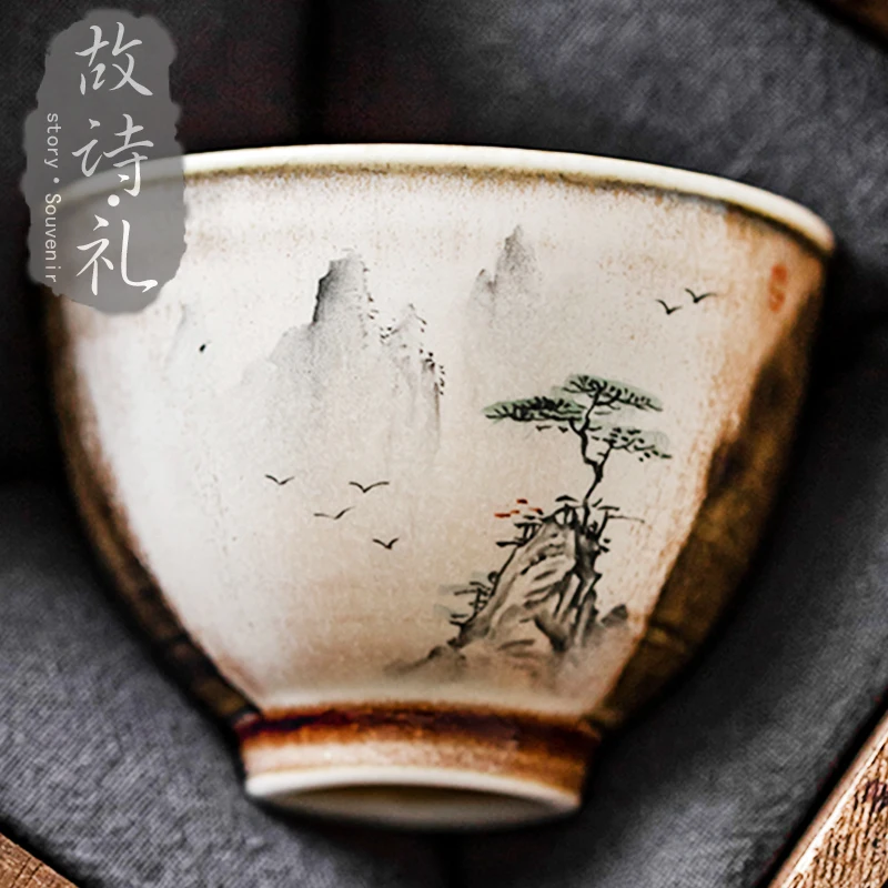 single cup lamp that firewood pure hand-painted scenery of Chinese style retro wild burn kung fu wabi-sabi cup