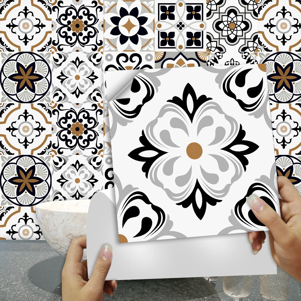 10/15/20cm Moroccan Tiles Wall Sticker Kitchen Backsplash Wardrobe Bathroom Waterproof Peel & Stick Bright Film Art Wall Decals