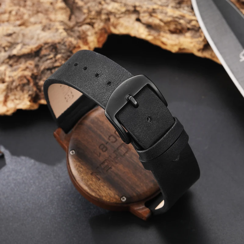 Men Wood Bamboo Watch Unique Turntable Dial  Male Military Watches Compass Quartz Watch With Leather Band