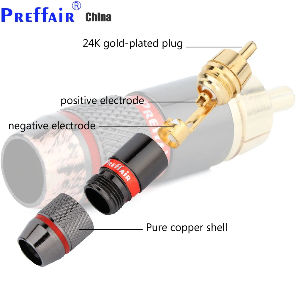 4Pcs Praffair  R1733 RCA Plug Gold Plated Male Double Self-Locking Lotus Wire Connectors Audio Adapter