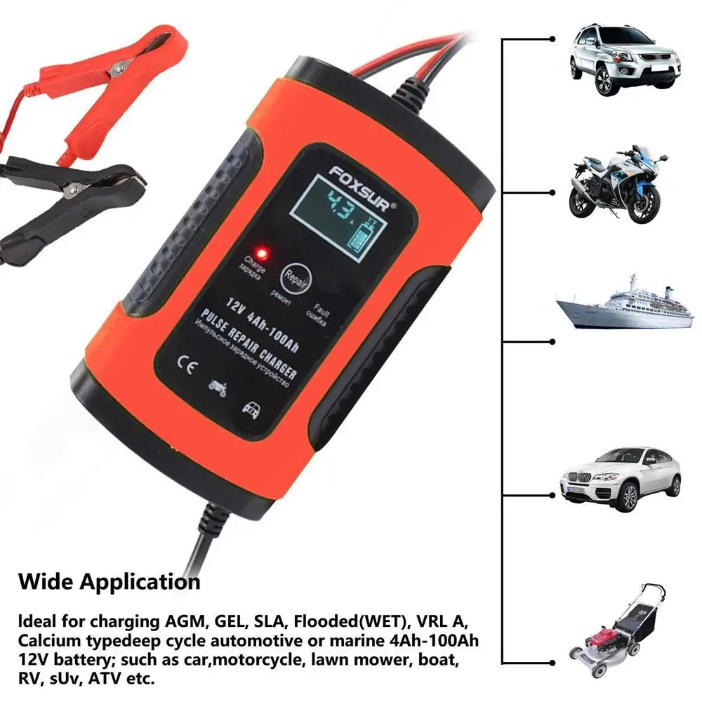 Coche y de la motocicleta cargador de la batería UPS 12V completa inteligente de reparación universal Tipo de cargador de batería LCD