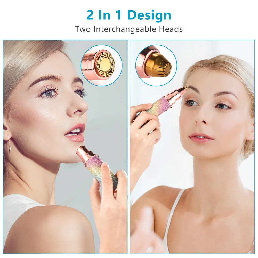 2 IN 1 Eyebrow Trimmer ปากกาแต่งหน้า Facial เครื่องกำจัดขน Remover ผมไม่เจ็บปวดกำจัดขนสำหรับเครื่องโกนหนวดมีดโกนมีดโกนมีดโกน