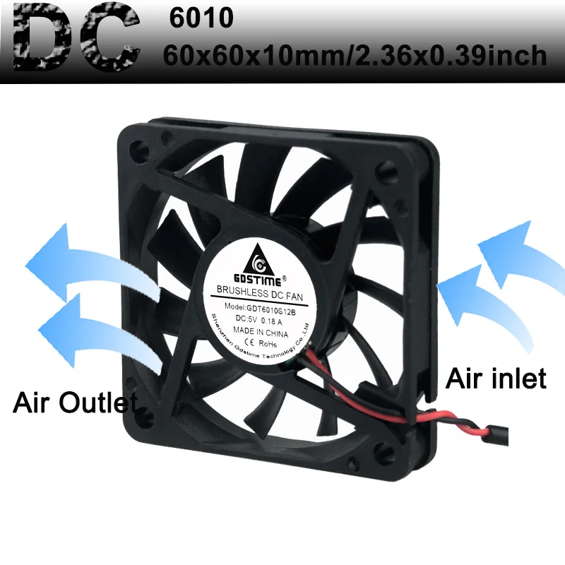 2Pcs Gdstime DC 5V USB 6cm 60x60x10mm 60mm Computer PC Case Cooling Fan 6010 Cooler Fans