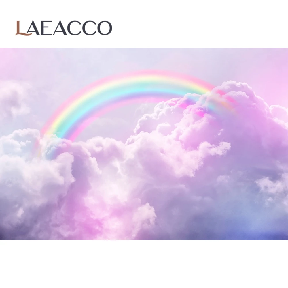 Laeacco Rainbow Backdrops Cloud Blue Sky Birthday Party Decor Poster Baby Portrait Photography Background Photocall Photo Studio