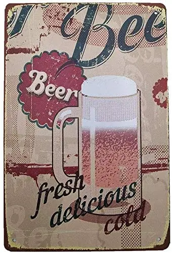 

Beer Tin Sign Fresh Delicious Cold Beer Metal Vintage Tin Sign Decor-Coffee for Bar Pub Shop Funny Retro Wall Art Sign 12" X 8"