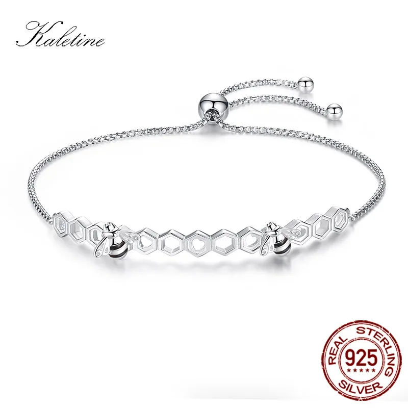 

KALETINE Fashion 2018 Comb Honey 925 Sterling Silver Bracelets For Women White Gold Bee Jewelry Luxury Love Heart Men Bracelet