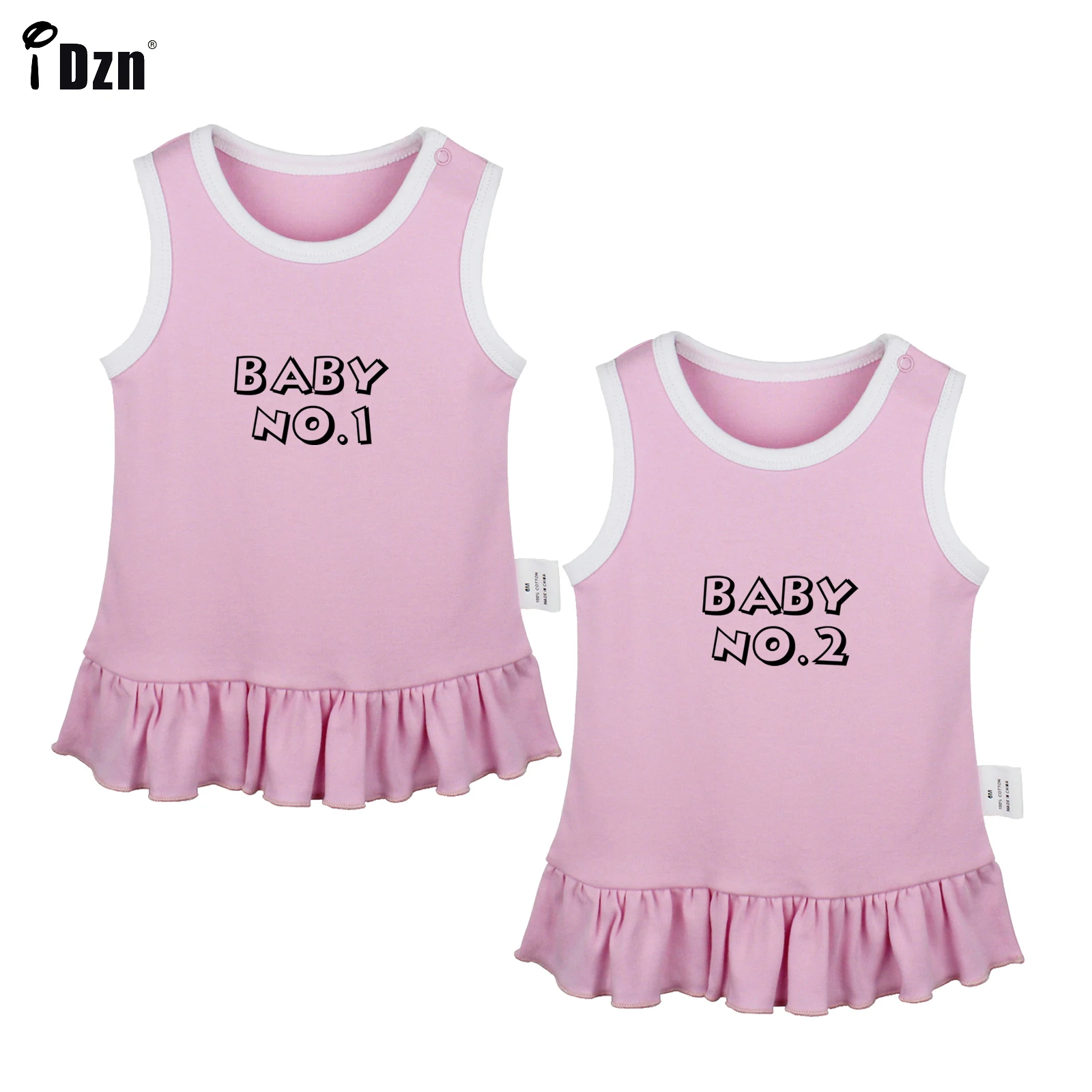 Cute Summer Twins Baby Girls Sleeveless Dress Newborn Baby No. 1 Baby & No. 2 Funny Princess Pleated Dress Infant Vest Dresses