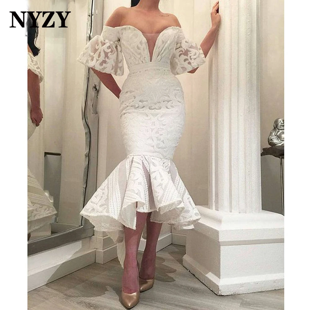 

E391 NYZY Africa Arabic Off the Shoulder Mermaid Evening Dresses 2021 Sequin Lace Wedding Party Dress Prom Gown Cocktail Dress