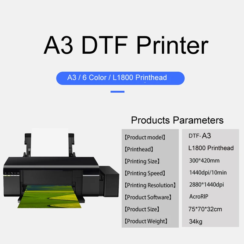 Vilaxh A3 L1800 DTF Digital Garment Printer Directly Transfer Film For Any Material Garments With PET Film DTF Ink DTF Powder