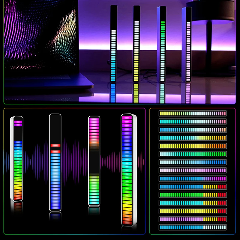 Auto Car Sound Control RGB Voice-Activated Music Rhythm Ambient Light with 32 LED 18 Colors Home Deaktop Pc Decoration Lamp