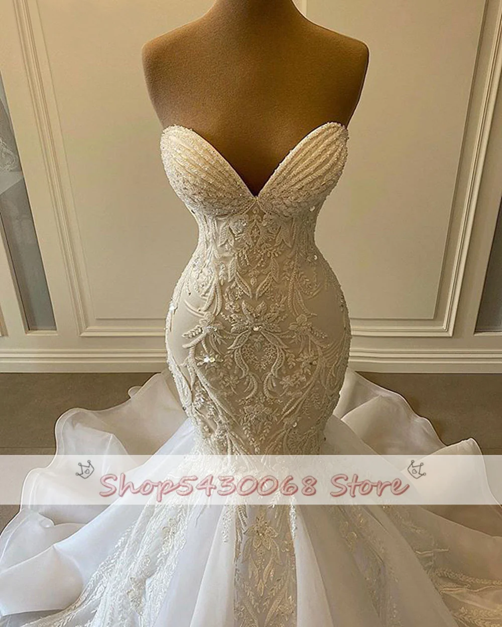 Sexy Sweetheart Mermaid African Wedding Dresses 2024 Luxury Beaded Embroidery Women White Organza Bridal Wedding Gowns