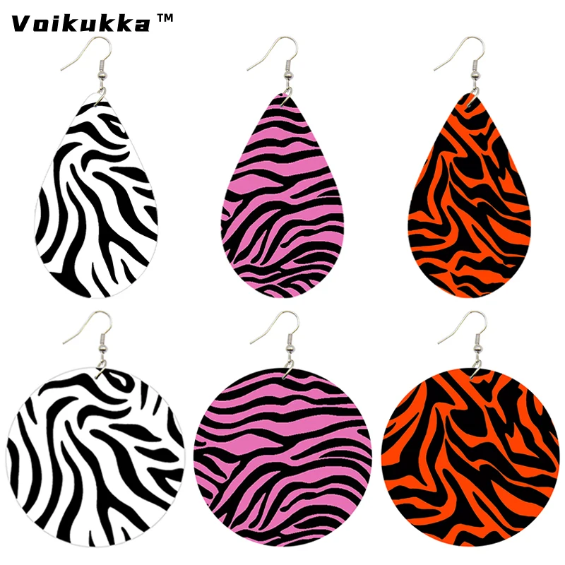 Voikukka Jewelry Tear Drop Pendant Zebra Pattern Design Wooden Both Sides Print African Earrings For Women Gifts Accessories