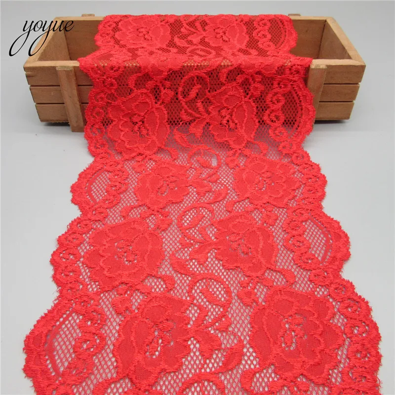 YOYUE 1Yard/lot Elastic Lace Ribbon High Quality Lace Fabric African Lace Fabric Rose Flower Pattern Lace Ribbon 15cm Width Diy