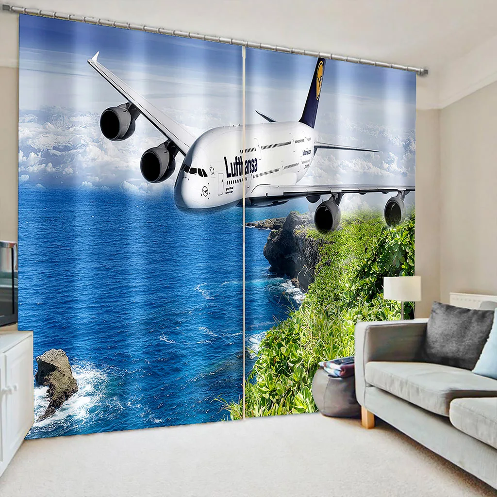 

Photo 3D Curtains for Living Room Window blue lake fly curtains 3D Curtains For Living room Bed room Office