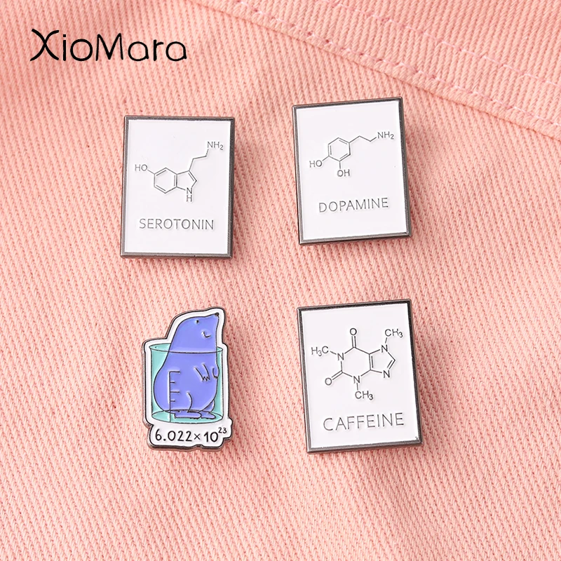 Molecular Structure Enamel Pin Dopamine Serotonin Beaker Metal Brooches Badges for Backpacks Bags Hats Tops Science Jewelry