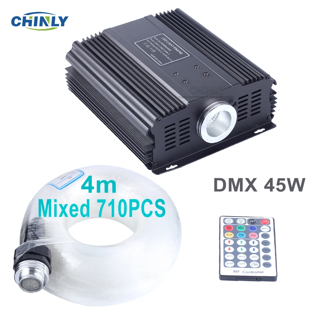 

DMX 45W RGB Fiber Optic Lights 4 Meters Mixed 710pcs Optical Fiber Cable RF Remote Control Starry Ceiling Lighting