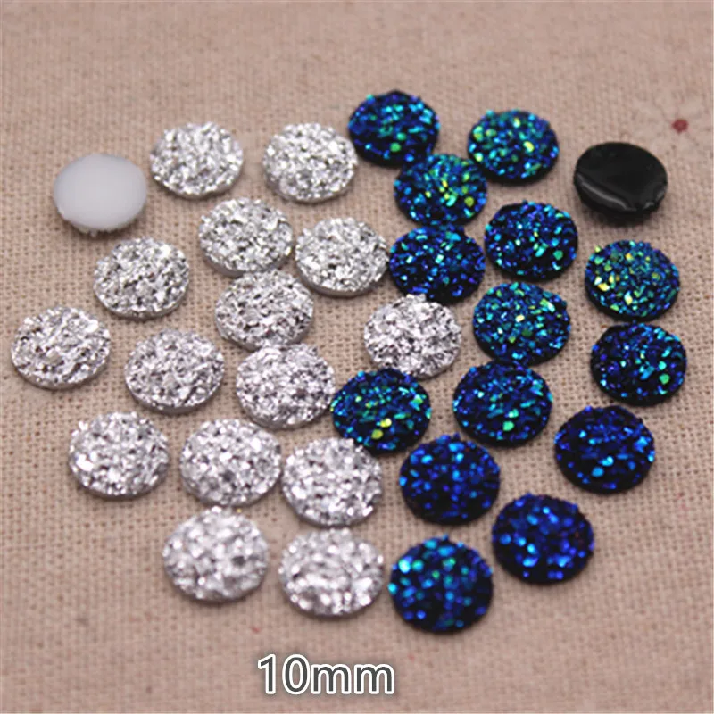 100pcs 10mm Silver/Black AB Druzy Stone Surface Heart Resin Flatback Cabochon DIY Craft Artesanato Accessories