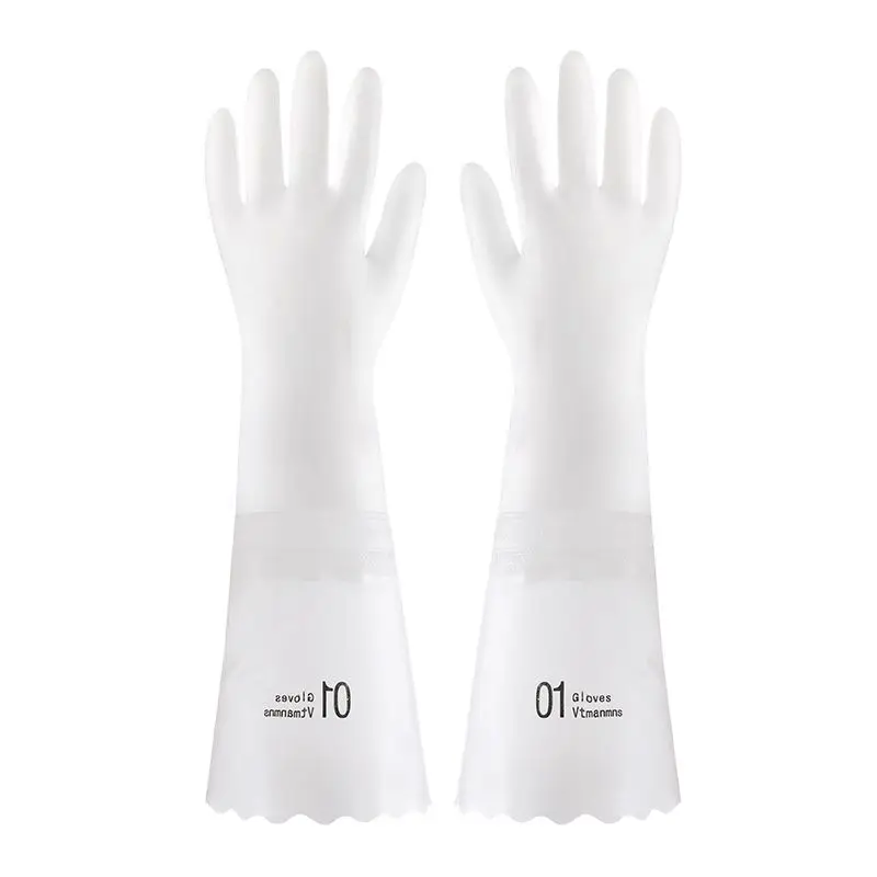 1 Set Rubber Lengthen Waterproof Household Gloves Plus cashmere  Multifunctional Kitchen washing bathroom living cleaning gloves